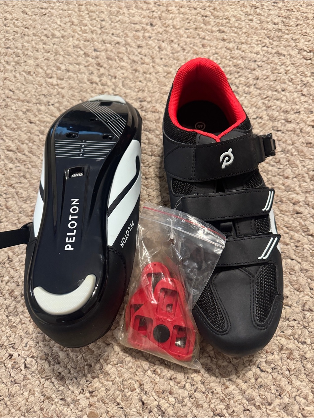Peloton Black Cycling Shoes with Red Accents